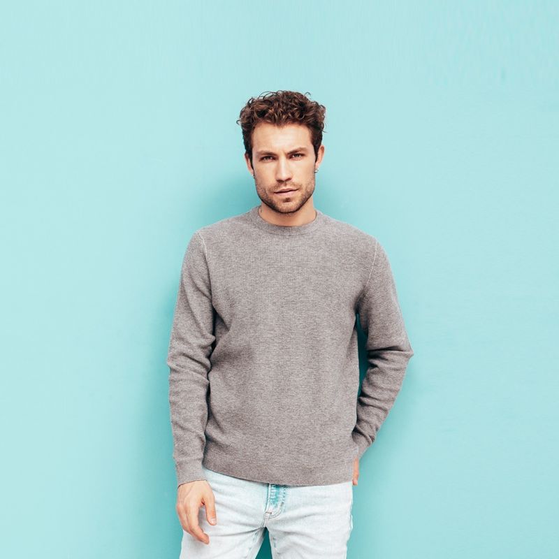 Men Grey Solid Pullover Sweatshirt - L